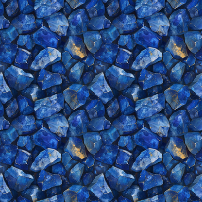 A collection of blue gemstones with scattered gold accents, forming a repeating pattern.