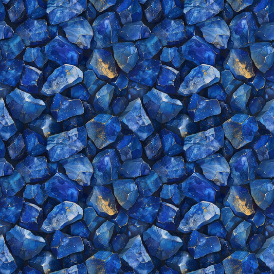 A collection of blue gemstones with scattered gold accents, forming a repeating pattern.