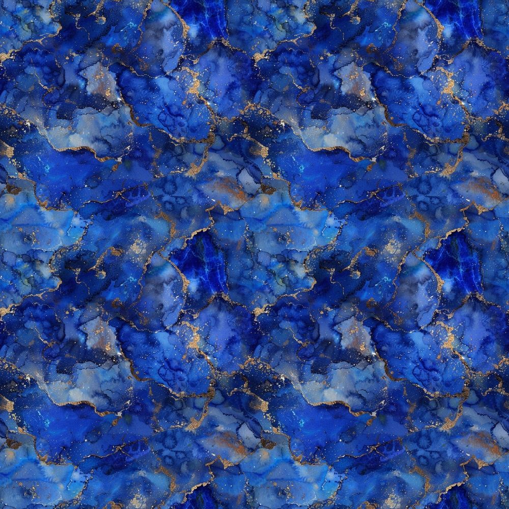 Abstract pattern with shades of blue, gold, and black, resembling fluid ink swirls and splashes, creating a marbled effect.