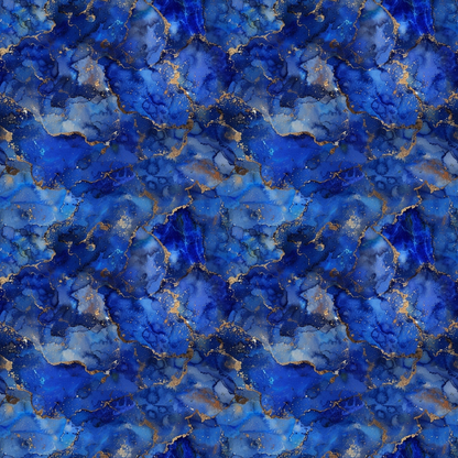 Abstract pattern with shades of blue, gold, and black, resembling fluid ink swirls and splashes, creating a marbled effect.