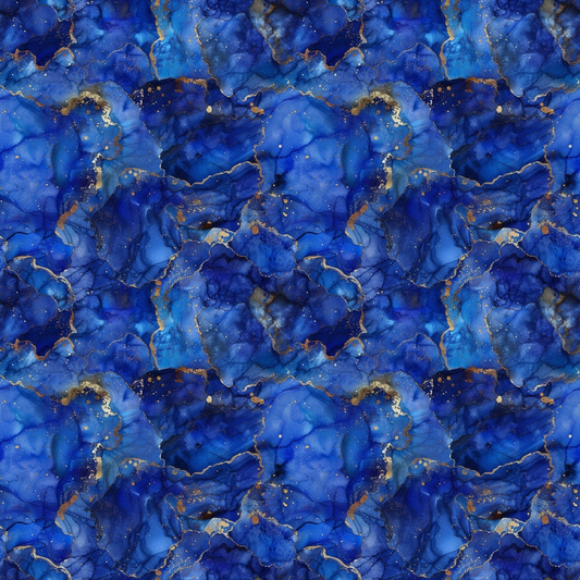 Abstract pattern with swirling blue and gold tones resembling marble or water.