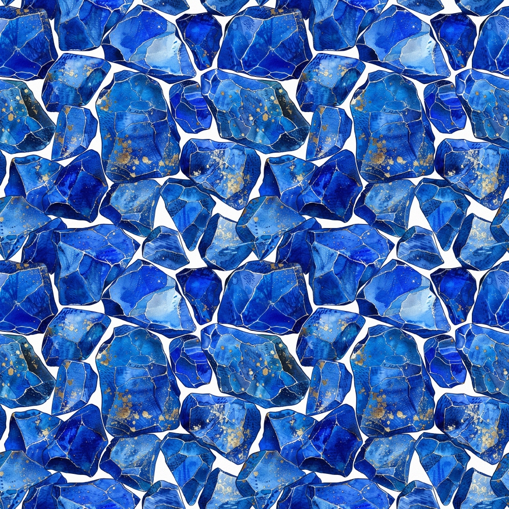 Pattern of irregular, overlapping blue stones with white outlines and occasional gold specks.