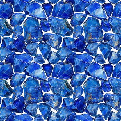 Pattern of irregular, overlapping blue stones with white outlines and occasional gold specks.