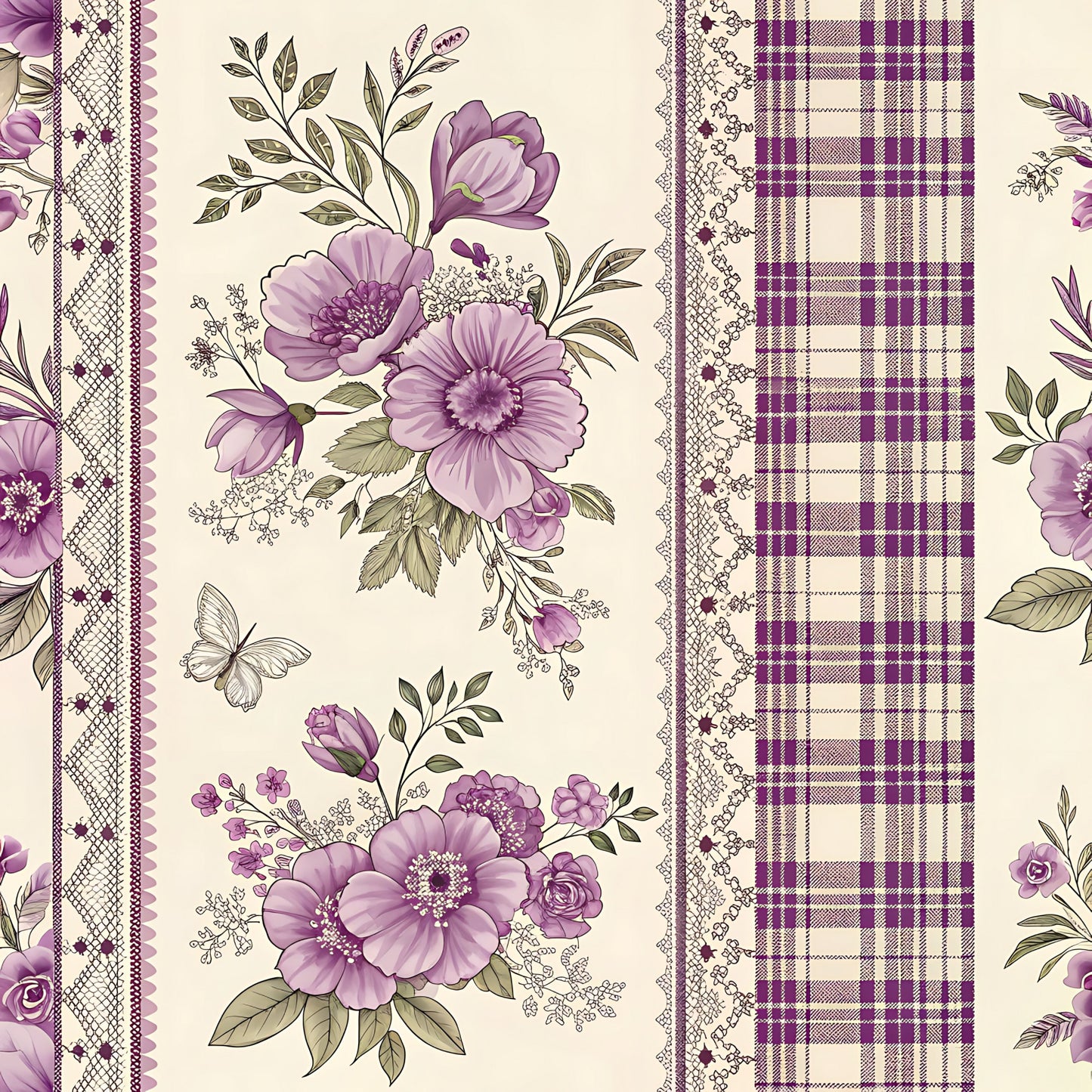 Lavender Cottage Floral Pattern 19 Quilting Cotton Fabric