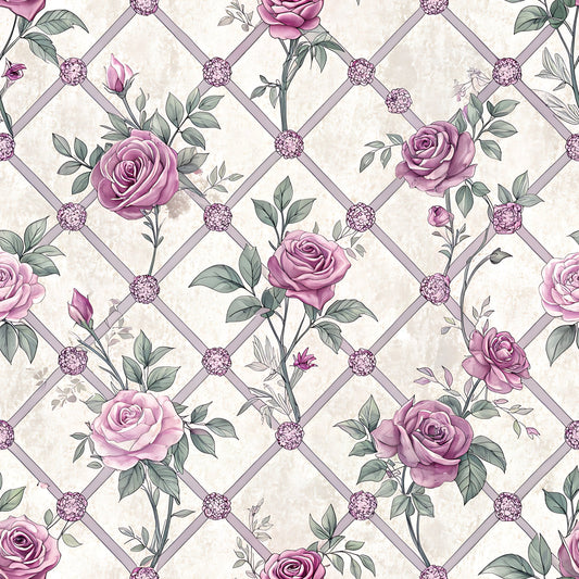 Lavender Vintage Cottagecore Pattern 4 Quilting Cotton Fabric