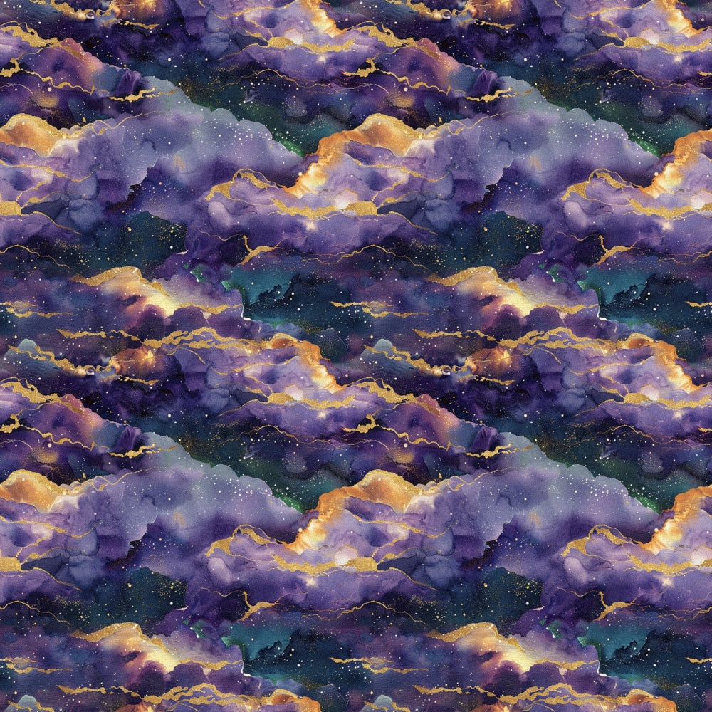 Abstract pattern featuring swirling clouds in shades of purple and gold, resembling a dreamy sky.