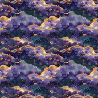 Abstract pattern featuring swirling clouds in shades of purple and gold, resembling a dreamy sky.