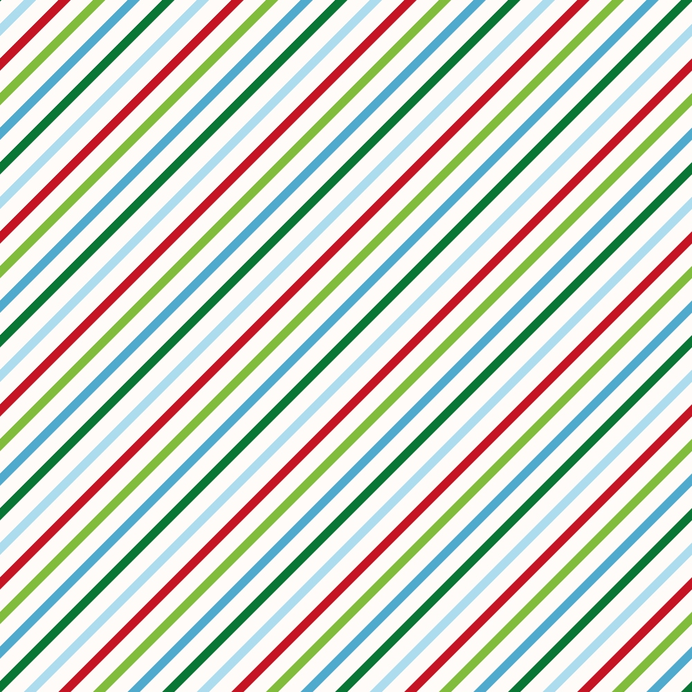 Diagonal stripes in a repeating pattern, alternating between red, green, and light blue on a white background.