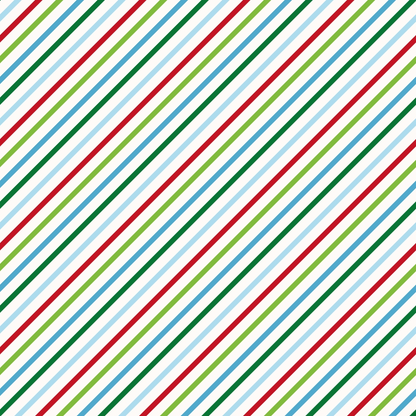 Diagonal stripes in a repeating pattern, alternating between red, green, and light blue on a white background.