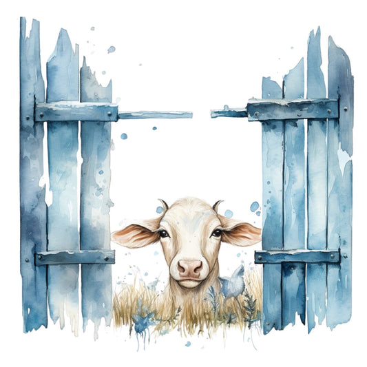 Light Blue Farm Animals Fabric Panel 1