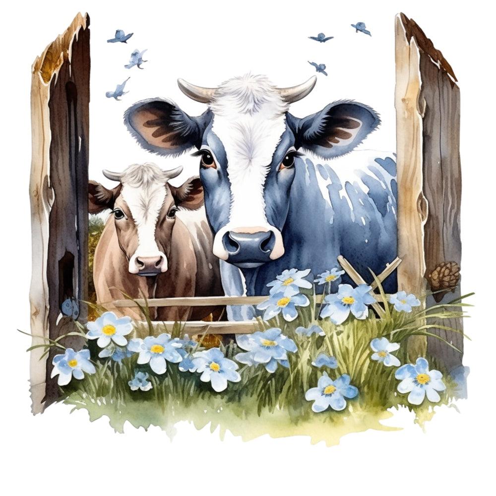 Light Blue Farm Animals Fabric Panel 12