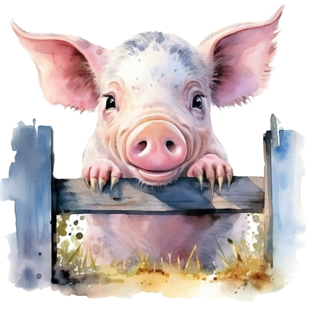 Light Blue Farm Animals Fabric Panel 14