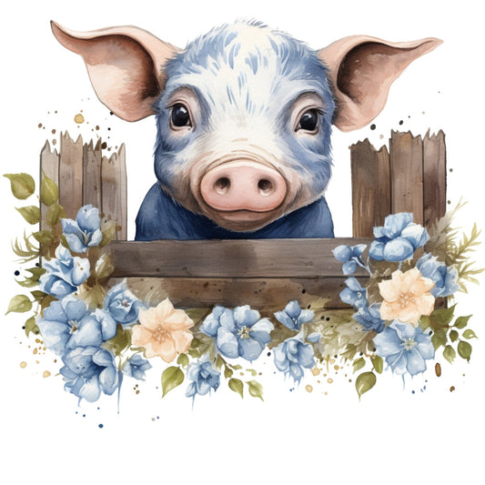 Light Blue Farm Animals Fabric Panel 16