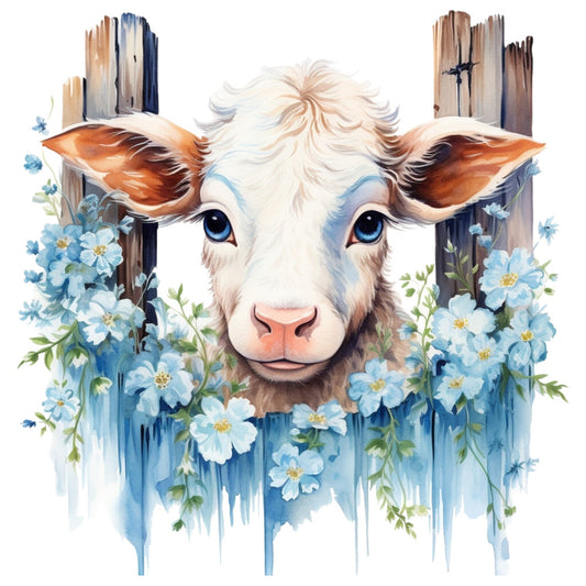 Light Blue Farm Animals Fabric Panel 4