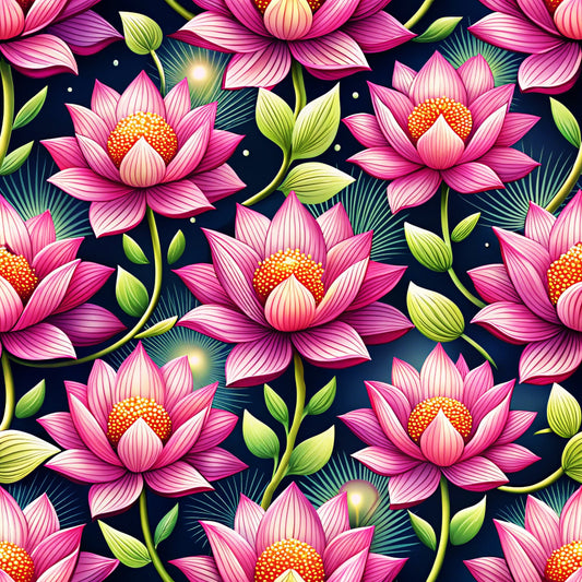 Lotus Flower Watercolor Pattern 1 Quilting Cotton Fabric