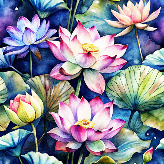 Lotus Flower Watercolor Pattern 10 Quilting Cotton Fabric