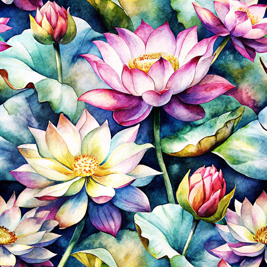 Lotus Flower Watercolor Pattern 11 Quilting Cotton Fabric