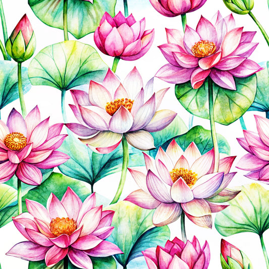 Lotus Flower Watercolor Pattern 12 Quilting Cotton Fabric