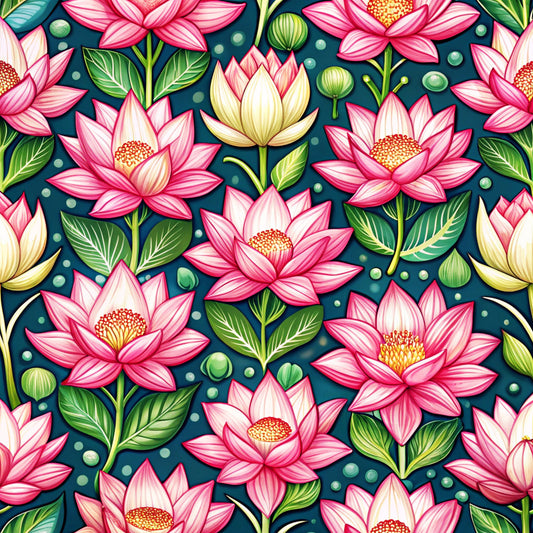 Lotus Flower Watercolor Pattern 2 Quilting Cotton Fabric