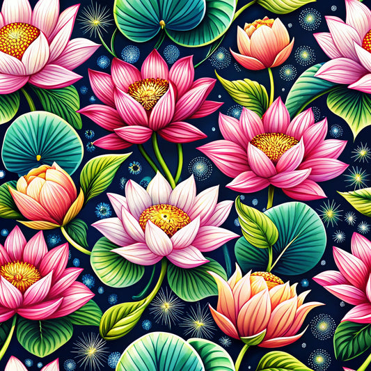 Lotus Flower Watercolor Pattern 3 Quilting Cotton Fabric