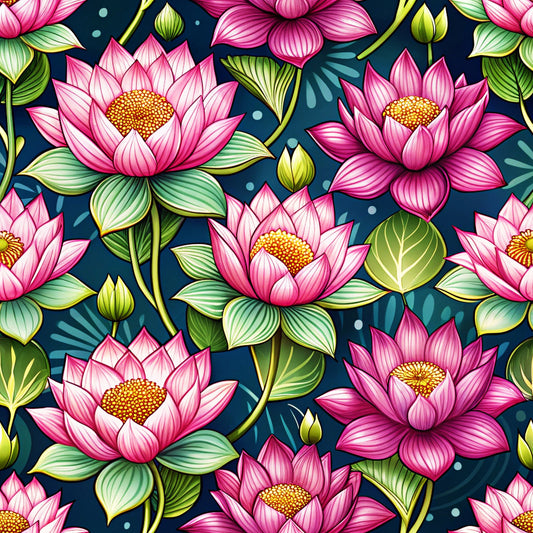 Lotus Flower Watercolor Pattern 4 Quilting Cotton Fabric