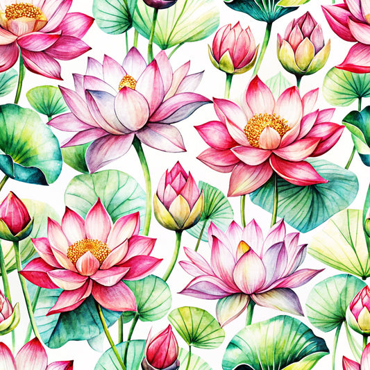Lotus Flower Watercolor Pattern 5 Quilting Cotton Fabric