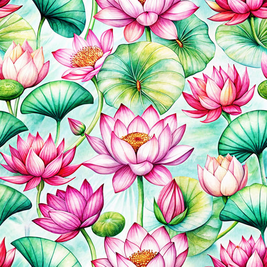 Lotus Flower Watercolor Pattern 6 Quilting Cotton Fabric