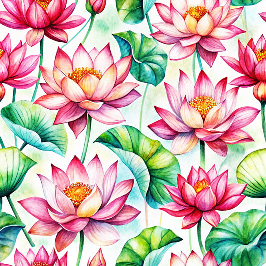 Lotus Flower Watercolor Pattern 7 Quilting Cotton Fabric