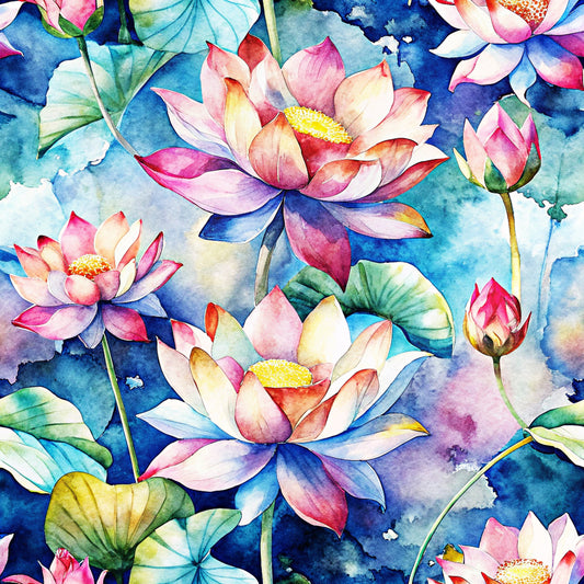 Lotus Flower Watercolor Pattern 9 Quilting Cotton Fabric
