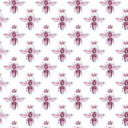 Pattern of purple bees with crowns on a white background, arranged in evenly spaced rows and columns.