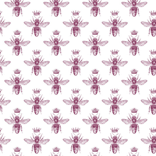 Pattern of purple bees with crowns on a white background, arranged in evenly spaced rows and columns.