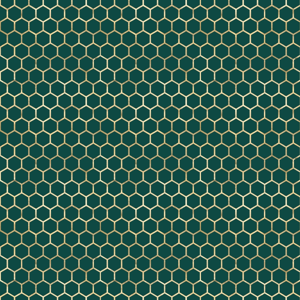 Green and beige honeycomb pattern with hexagonal shapes repeating across the image.