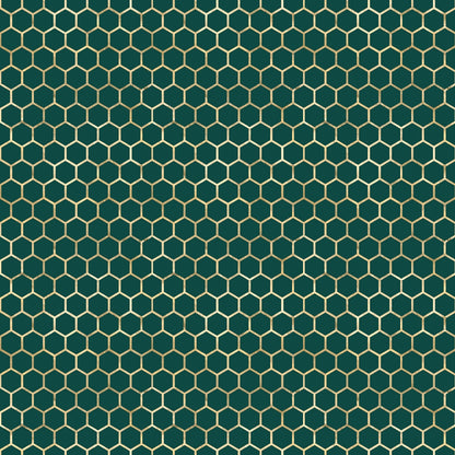 Green and beige honeycomb pattern with hexagonal shapes repeating across the image.