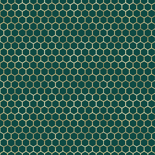 Green and beige honeycomb pattern with hexagonal shapes repeating across the image.