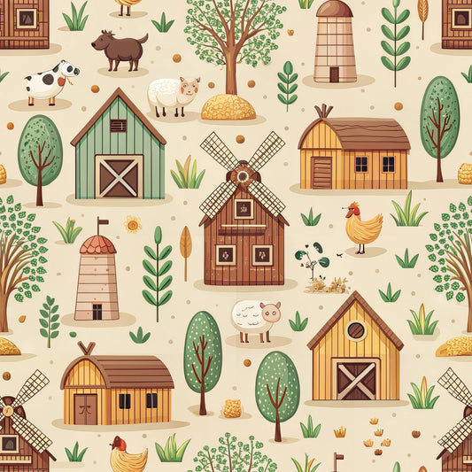 Lovely Farm Pattern 1 Quilting Cotton Fabric