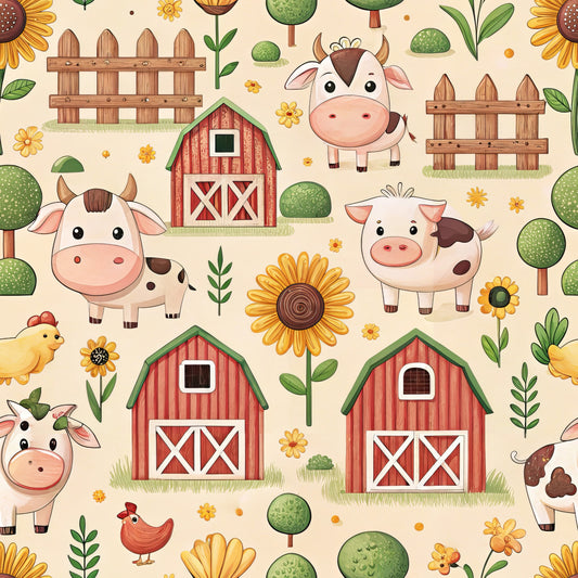 Lovely Farm Pattern 4 Quilting Cotton Fabric