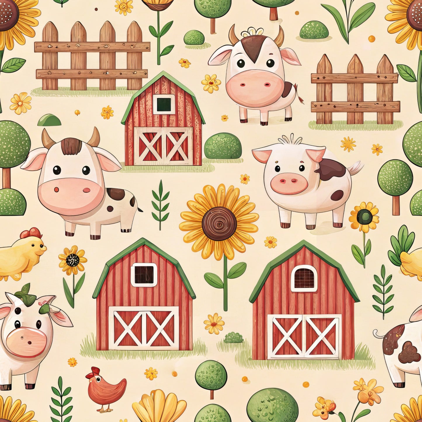 Lovely Farm Pattern 4 Quilting Cotton Fabric