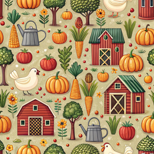 Lovely Farm Pattern 8 Quilting Cotton Fabric