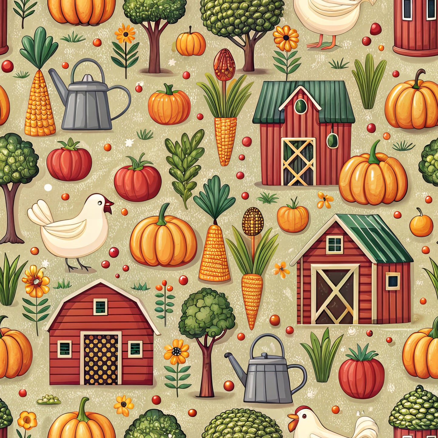 Lovely Farm Pattern 8 Quilting Cotton Fabric