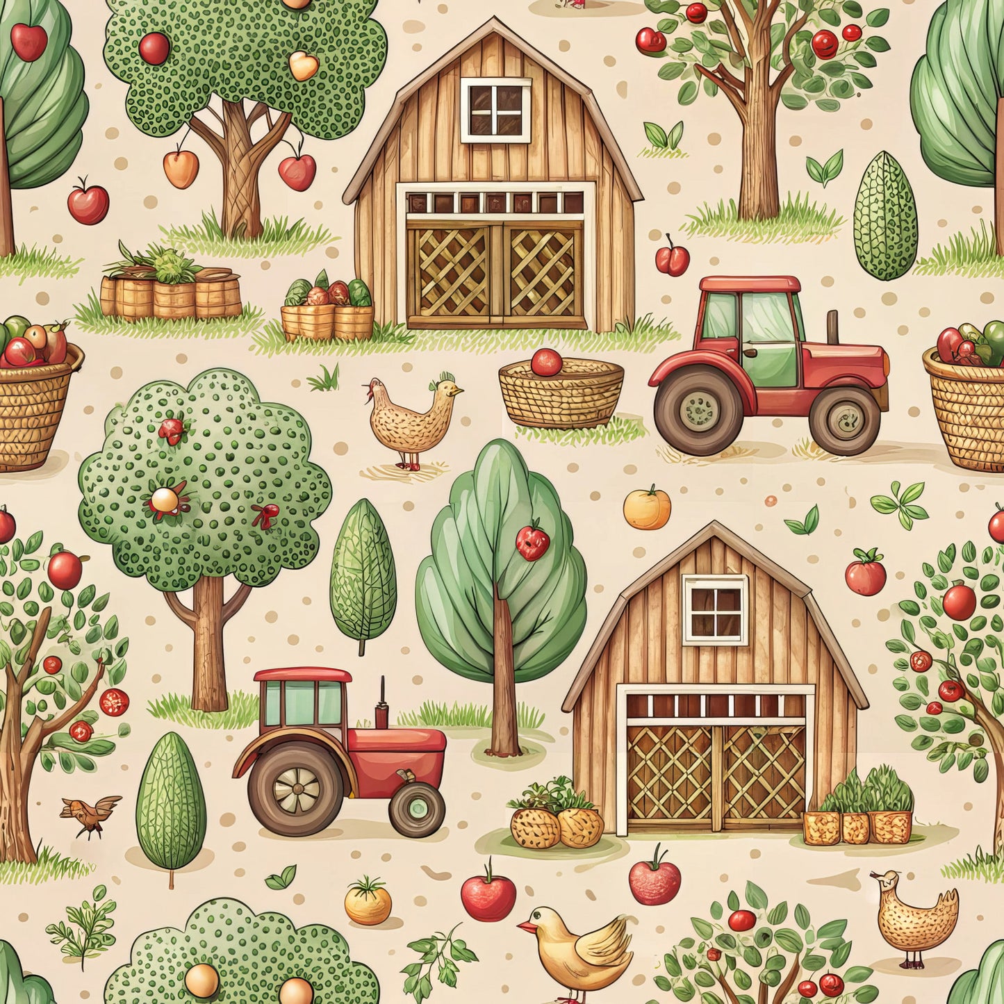 Lovely Farm Pattern 9 Quilting Cotton Fabric