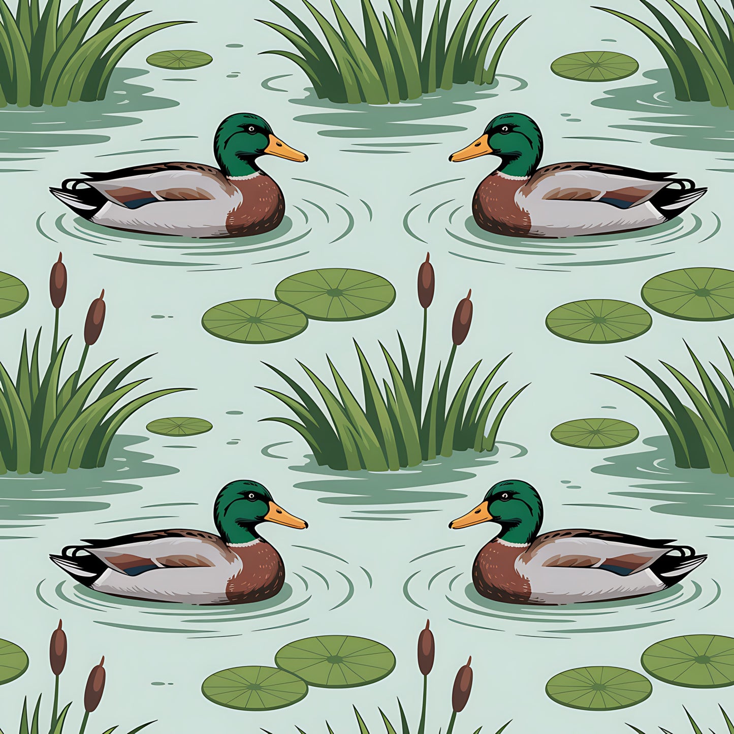 Mallard in the Pond Pattern 1 Quilting Cotton Fabric
