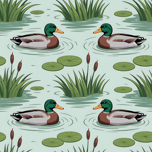 Mallard in the Pond Pattern 1 Quilting Cotton Fabric