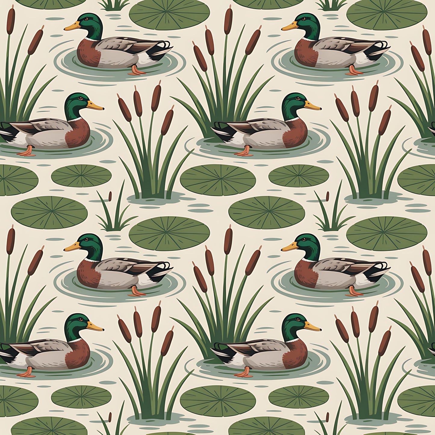 Mallard in the Pond Pattern 17 Quilting Cotton Fabric