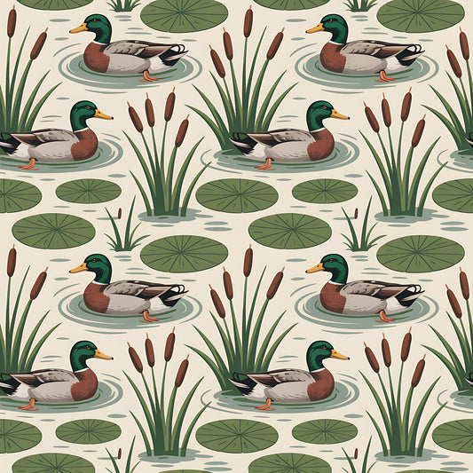 Mallard in the Pond Pattern 17 Quilting Cotton Fabric