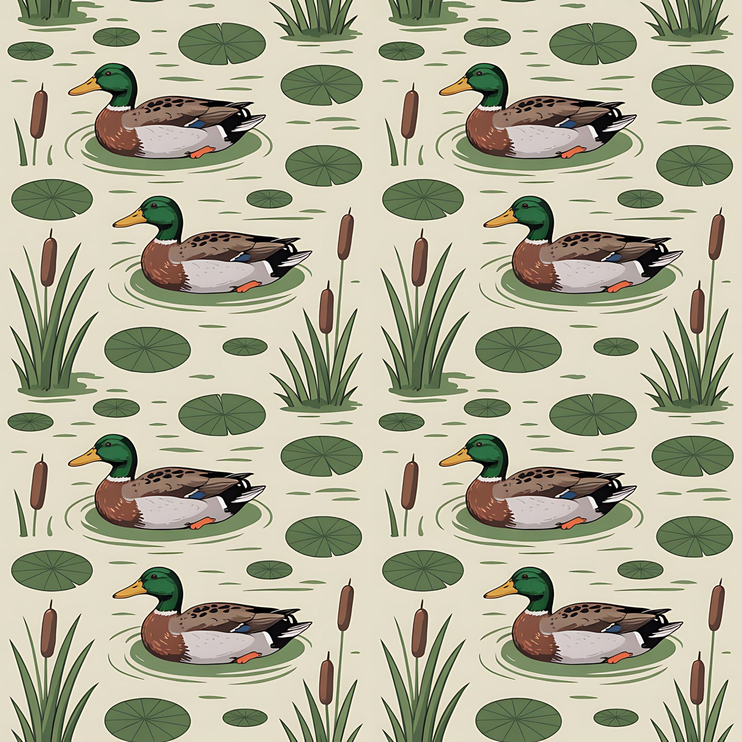 Mallard in the Pond Pattern 18 Quilting Cotton Fabric