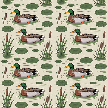 Mallard in the Pond Pattern 18 Quilting Cotton Fabric