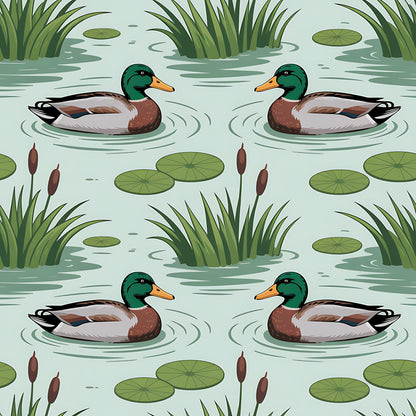 Mallard in the Pond Pattern 1 Quilting Cotton Fabric