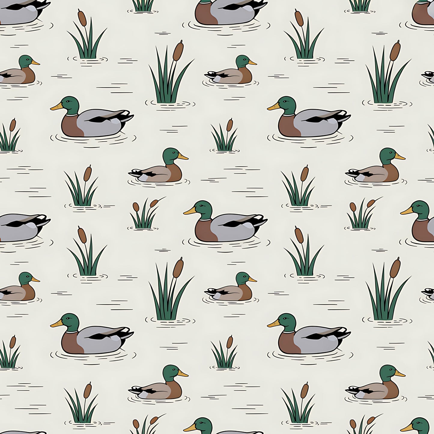 Mallard in the Pond Pattern 20 Quilting Cotton Fabric