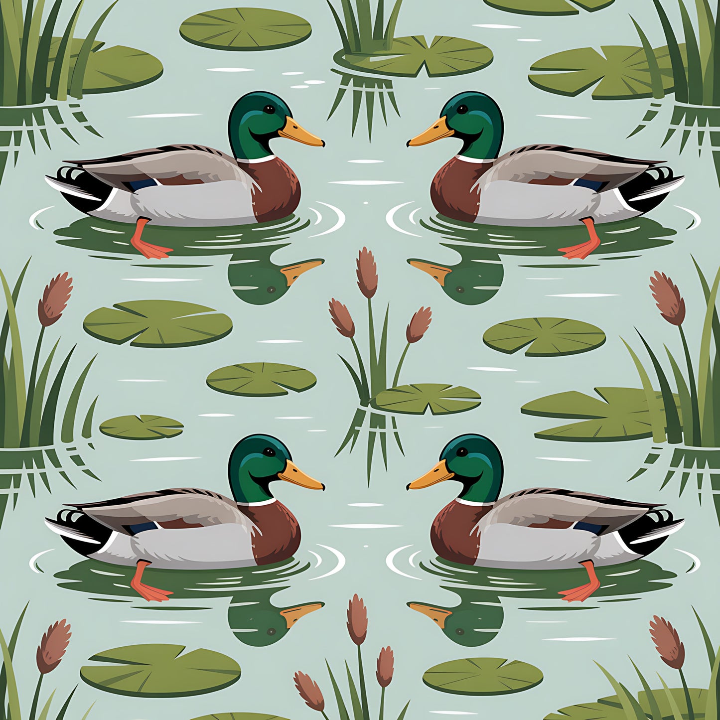 Mallard in the Pond Pattern 23 Quilting Cotton Fabric