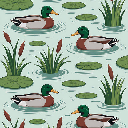Mallard in the Pond Pattern 3 Quilting Cotton Fabric